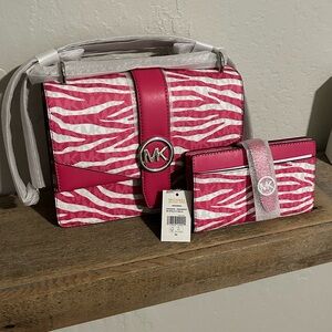 Michael Kors Pink and White Zebra Print Bag Set